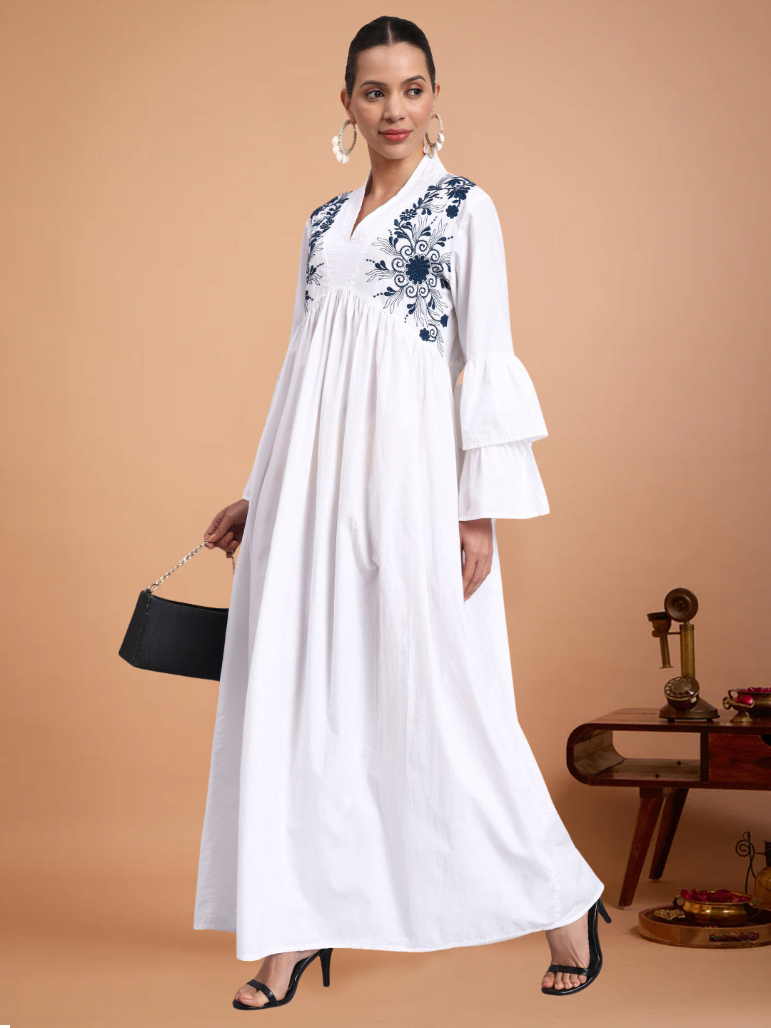 Women Embroided Cotton Jalabiya-AL3697B Navy