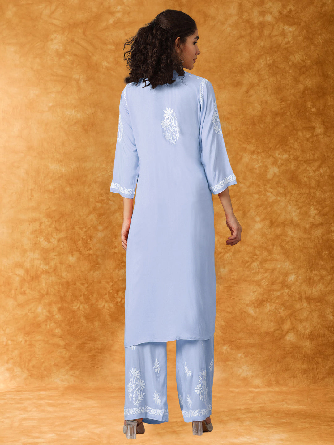 Women Hand Embroidered Chikankari Modal Kurta Set-AL3600KS Mauve