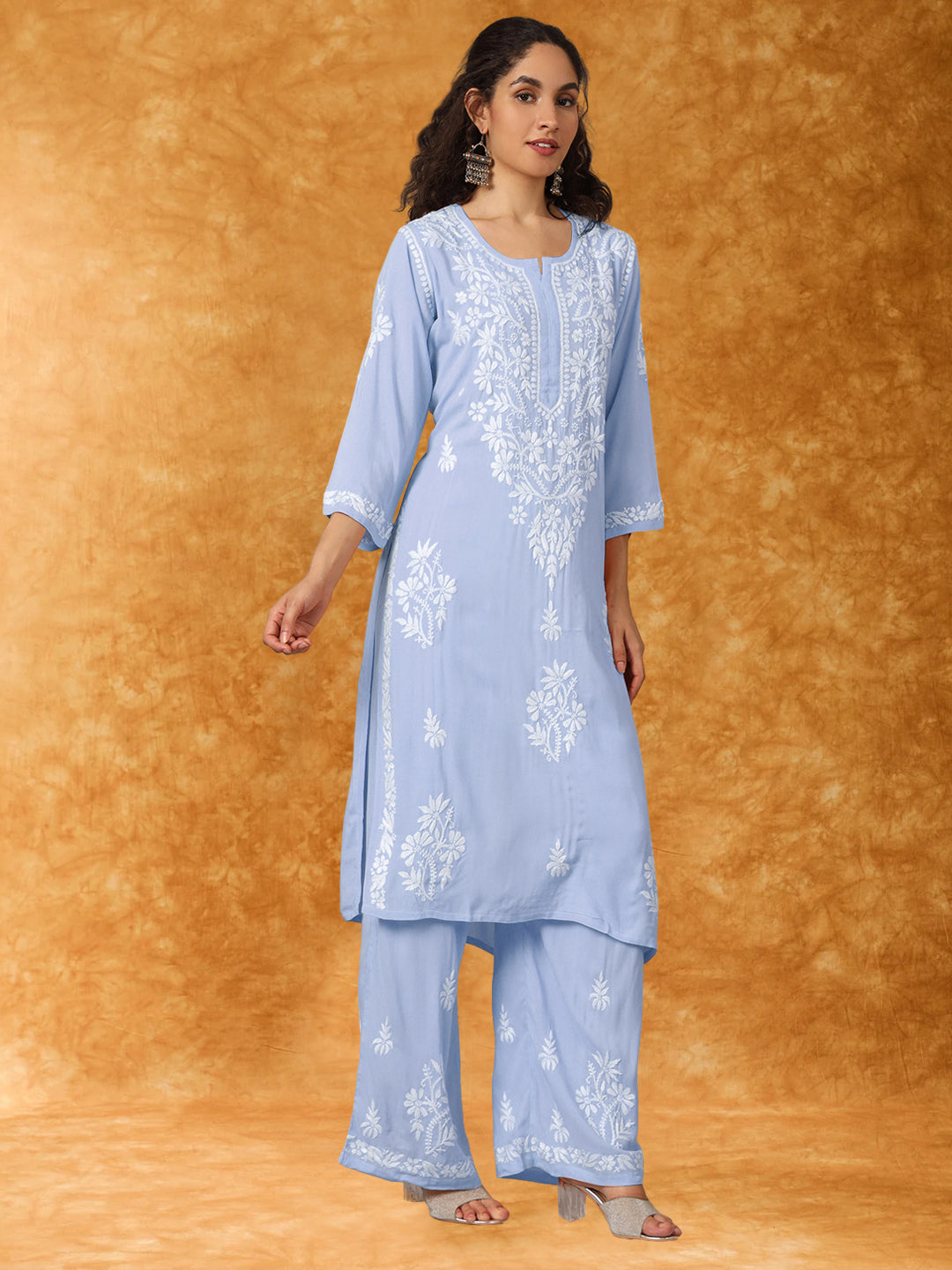 Women Hand Embroidered Chikankari Modal Kurta Set-AL3600KS Mauve