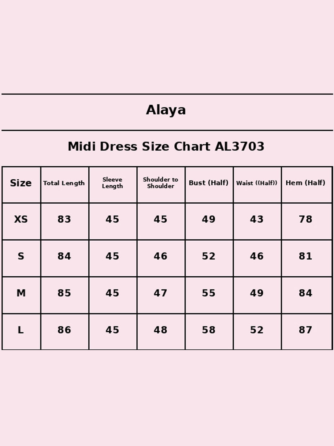 Size Chart - AL3703-YELLOW