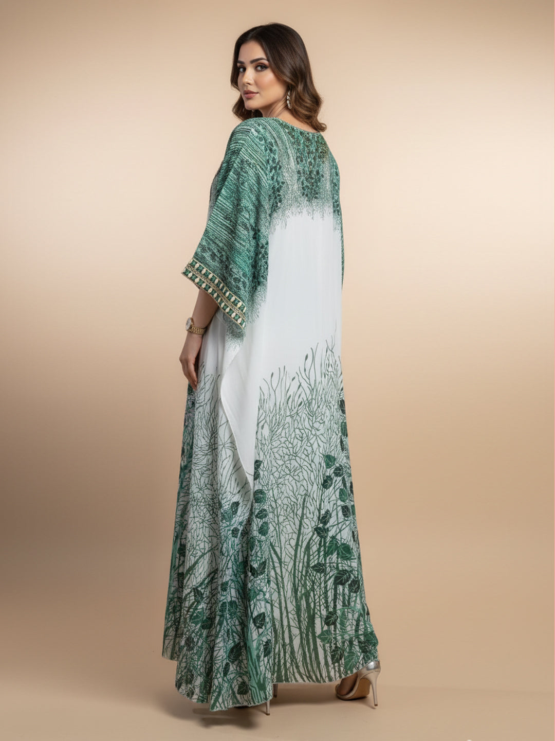 Hand Embroidered Chikankari Chiffon Kaftan-AL3851 Bottlegreen