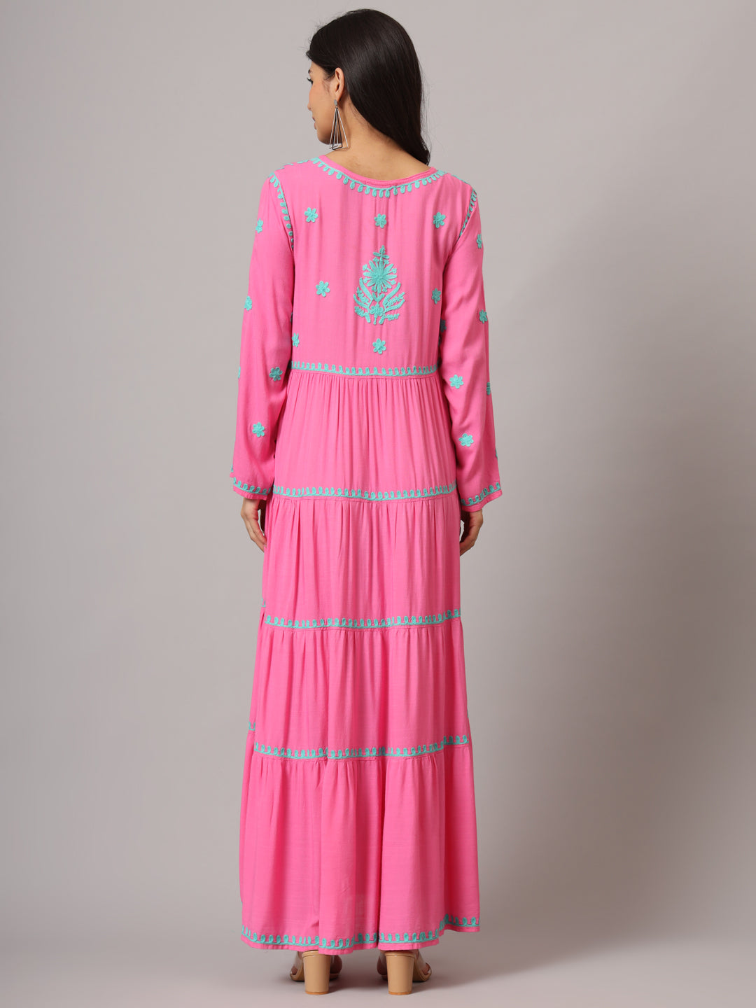 Hand Embroidered Lucknowi Chikankari Rayon Jalabiya-AL3935 Magenta