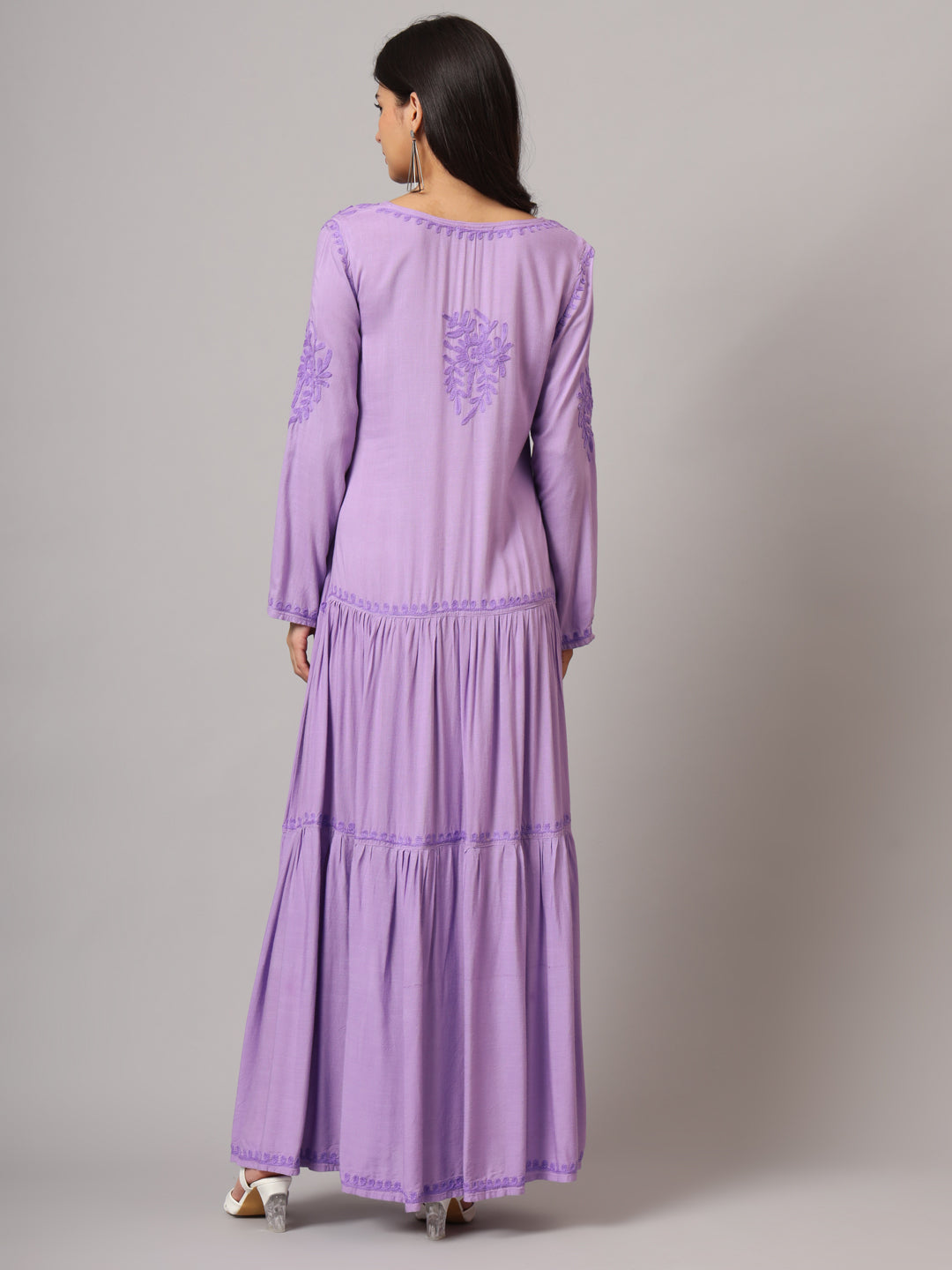 Hand Embroidered Lucknowi Chikankari Cotton Jalabiya-AL3942 Mauve