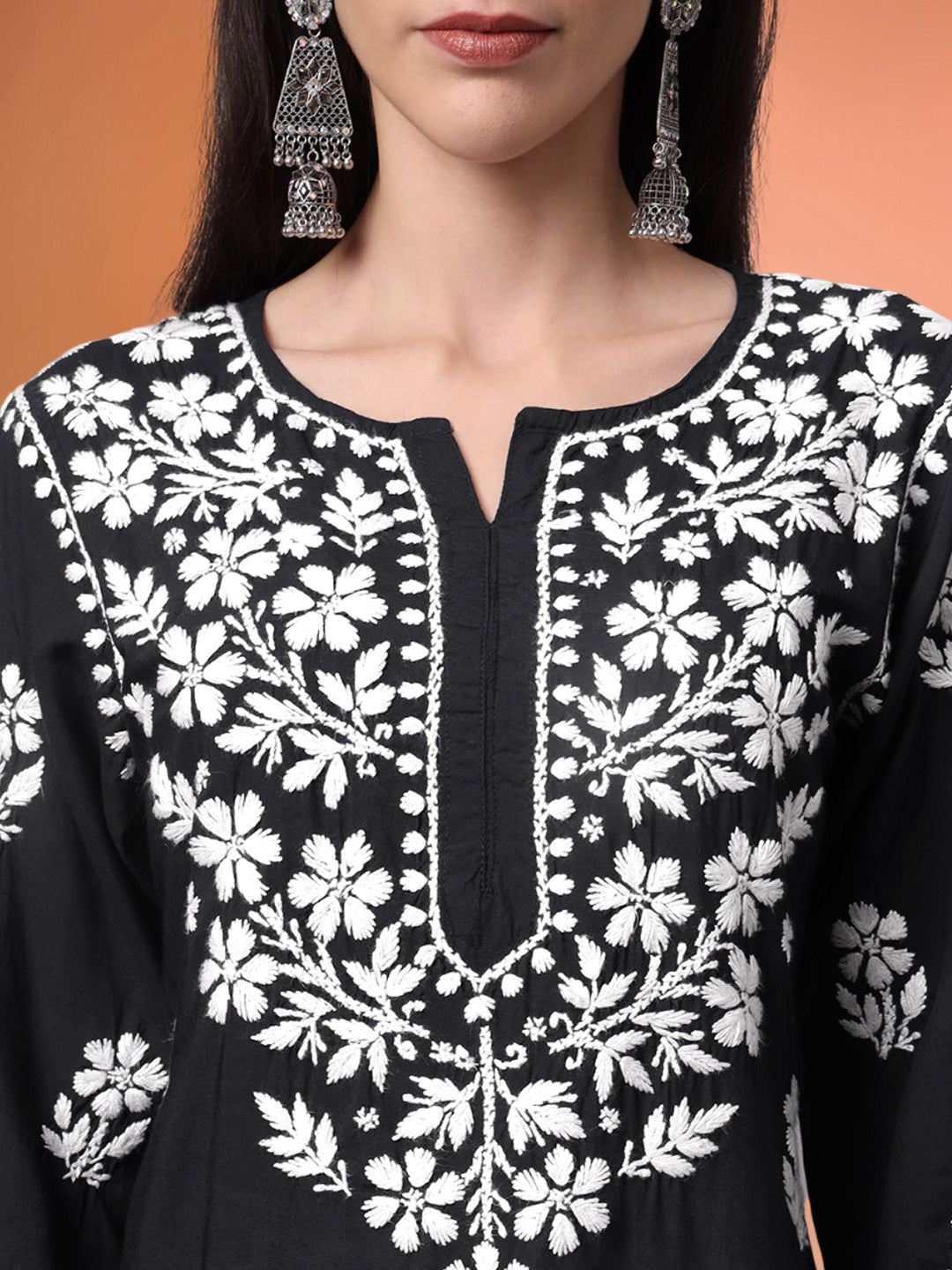 Hand Embroidered Chikankari Modal Kurta- AL4013 Black