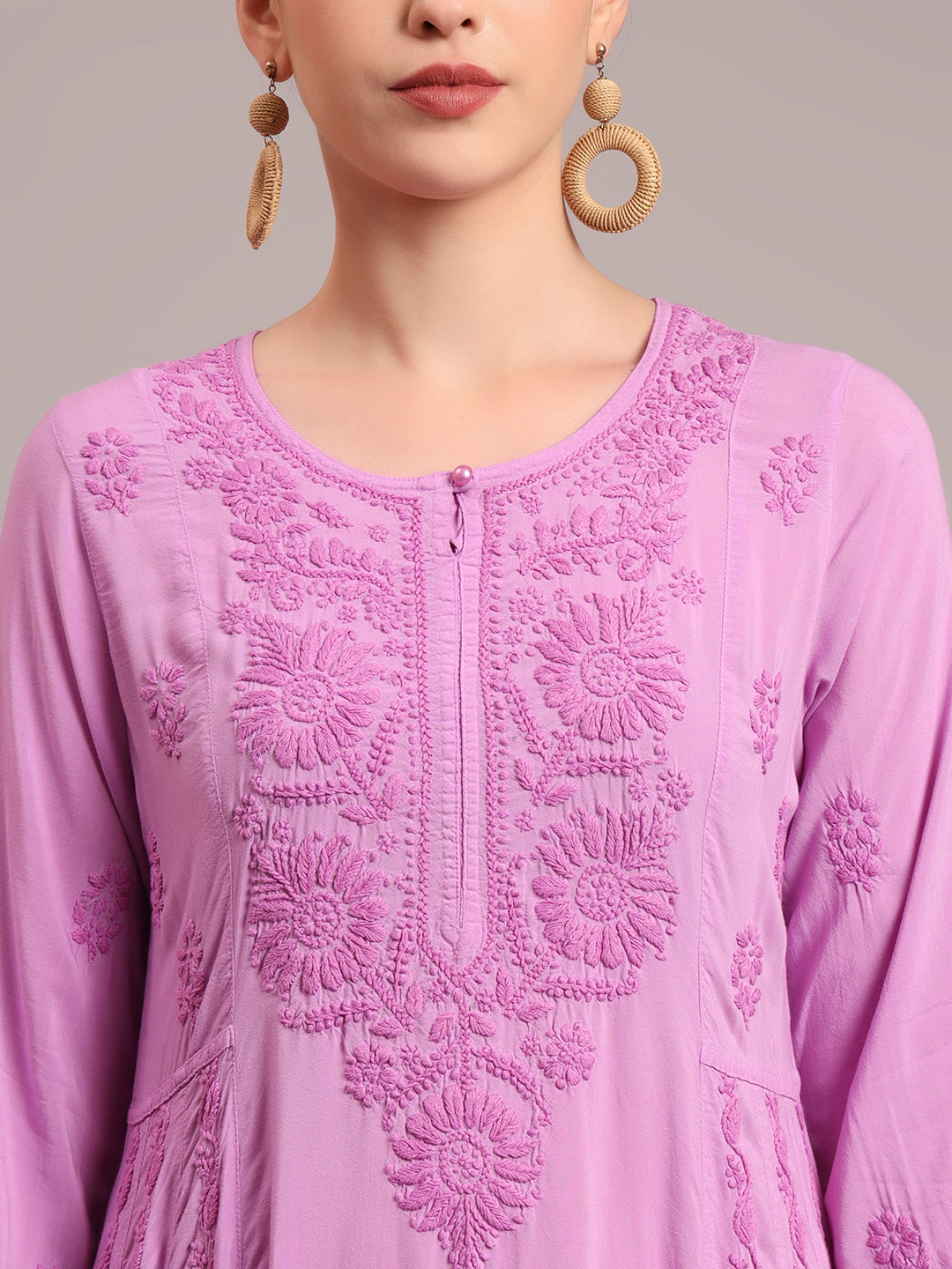 Hand Embroidered Chikankari Modal Ombre Jalabiya-AL4018 Purple