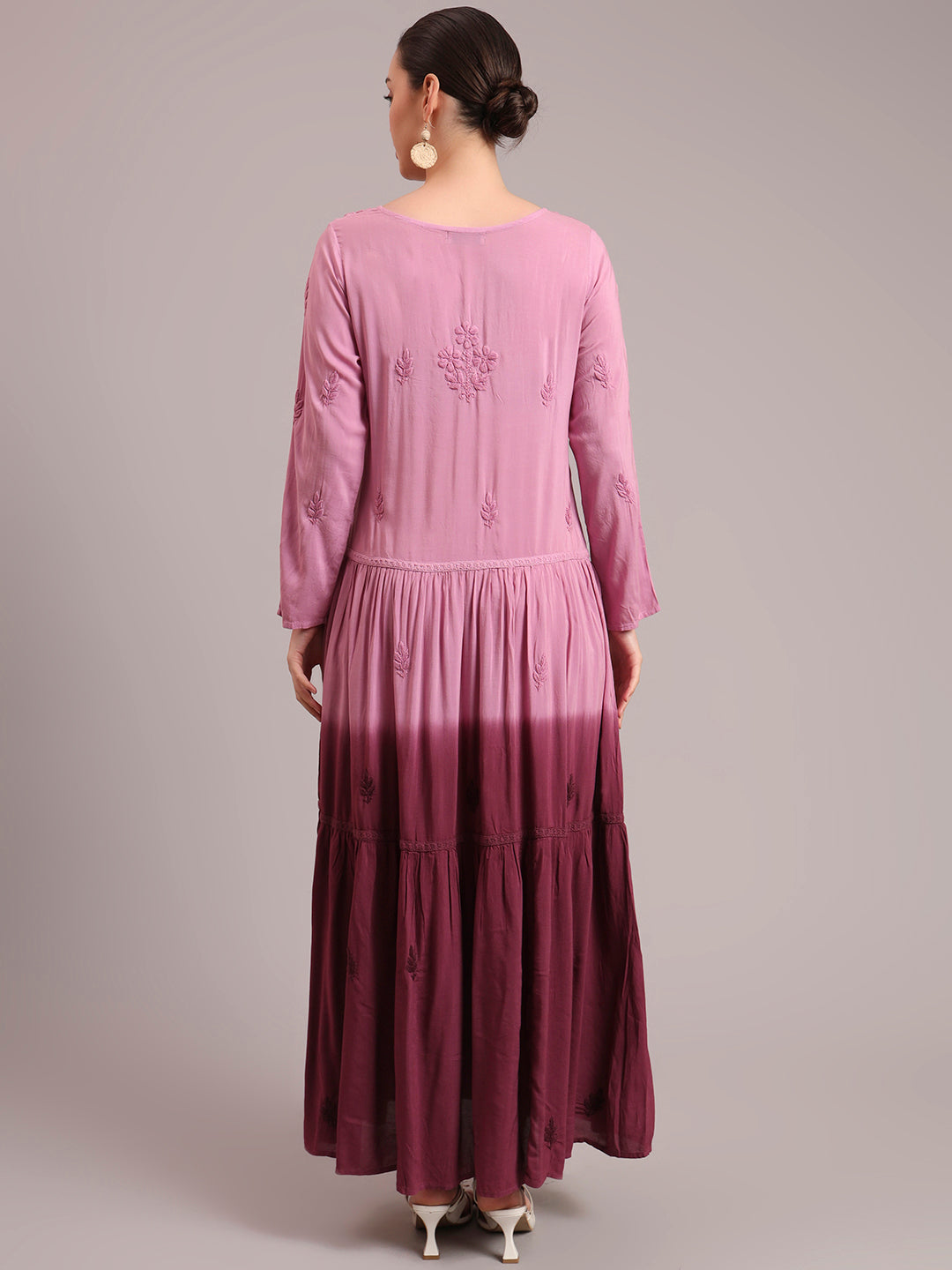 Hand Embroidered Chikankari Modal Ombre Jalabiya-AL4047 Onionpink