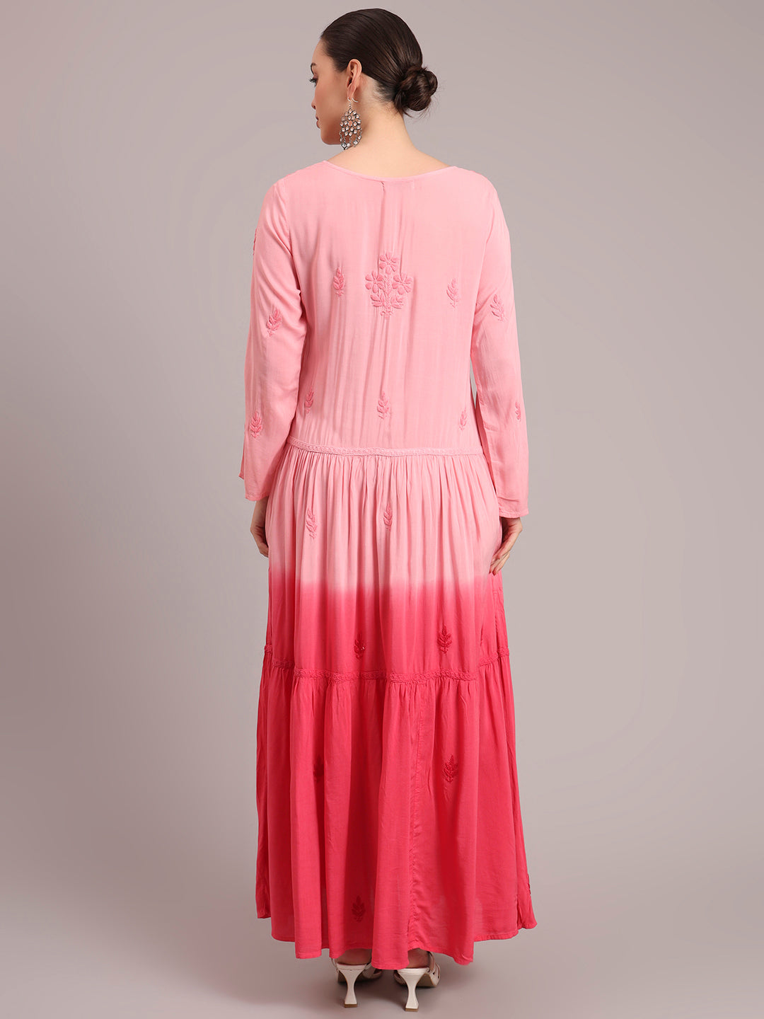 Hand Embroidered Chikankari Modal Ombre Jalabiya-AL4047 Peach