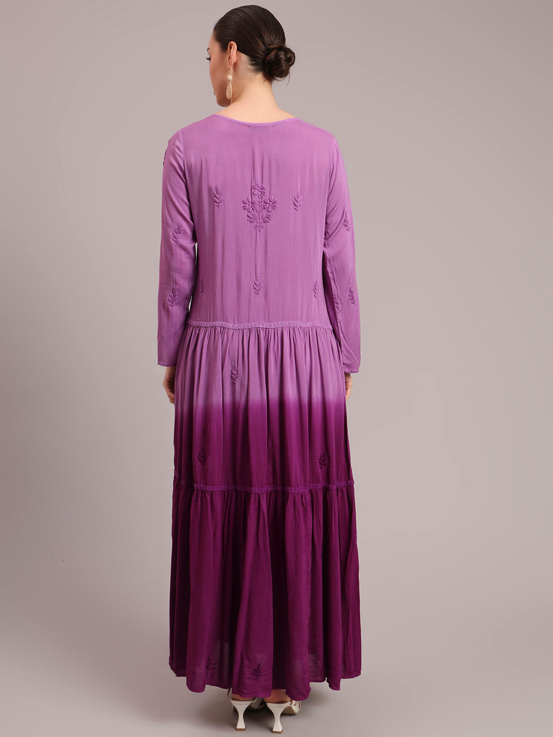 Hand Embroidered Chikankari Modal Ombre Jalabiya-AL4047 Purple