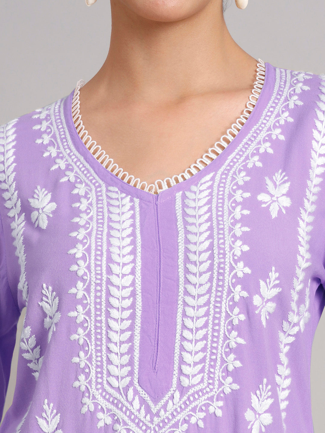 Women Hand Embroidered Lucknowi Chikankari Rayon Kurta Set-AL4078KS Rust