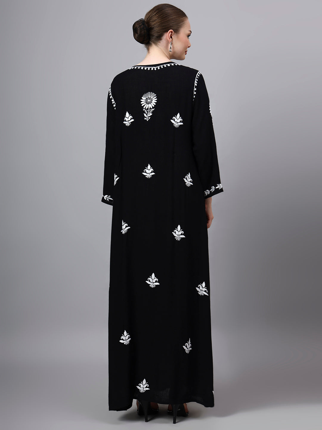 Hand Embroidered Chikankari Rayon Jalabiya-AL4121 Black
