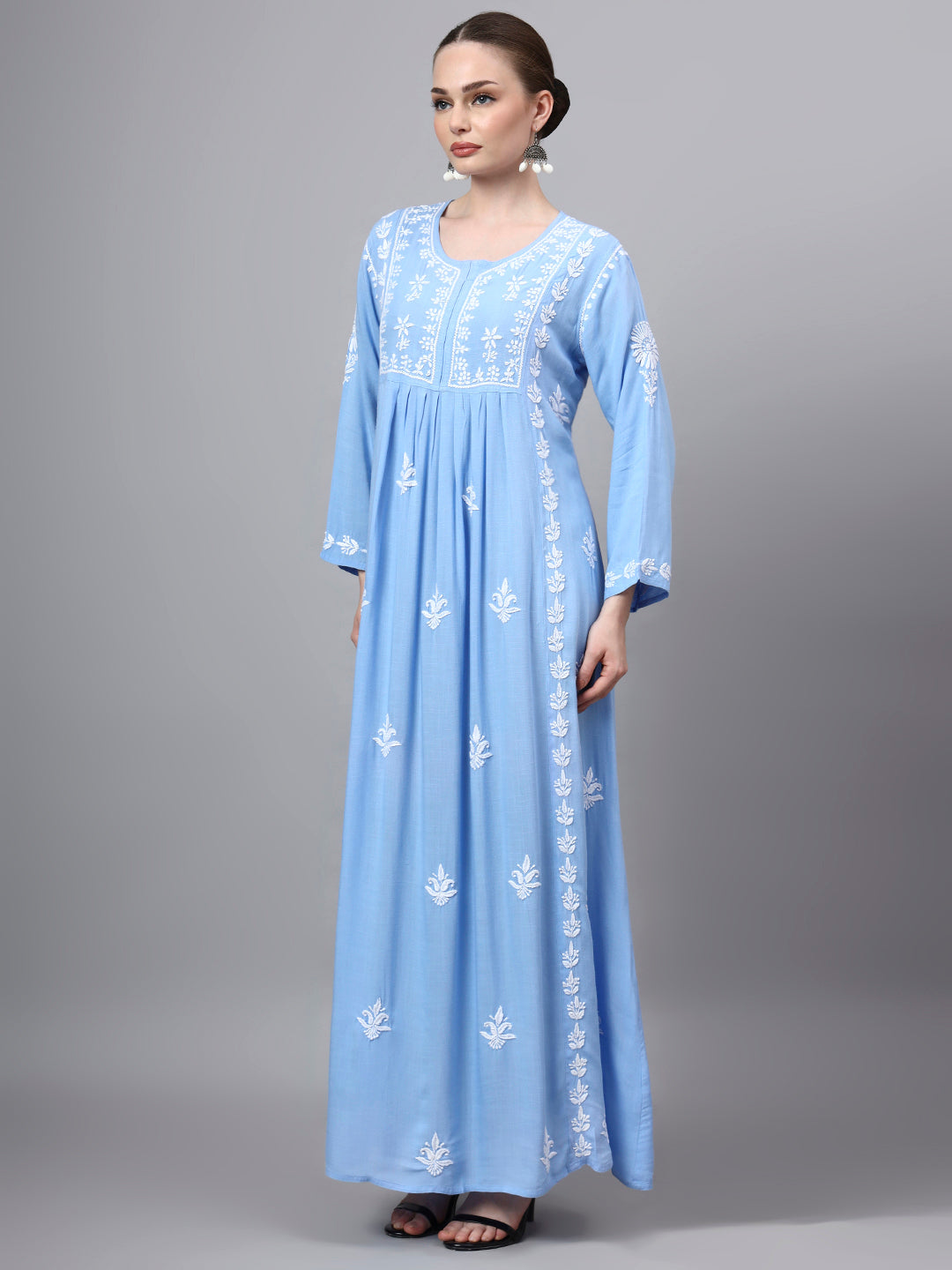 Hand Embroidered Chikankari Rayon Jalabiya-AL4121 Denimblue