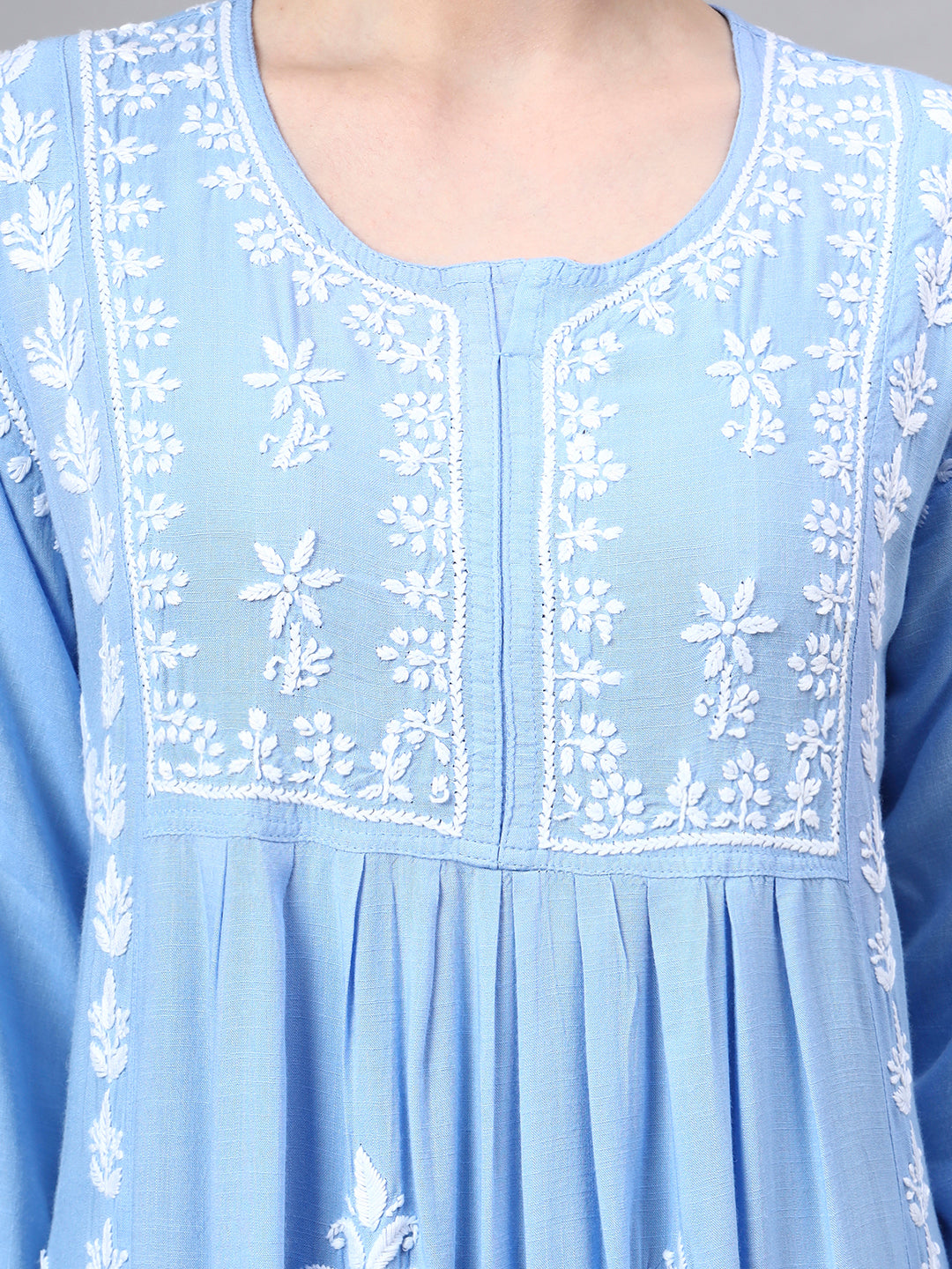 Hand Embroidered Chikankari Rayon Jalabiya-AL4121 Denimblue