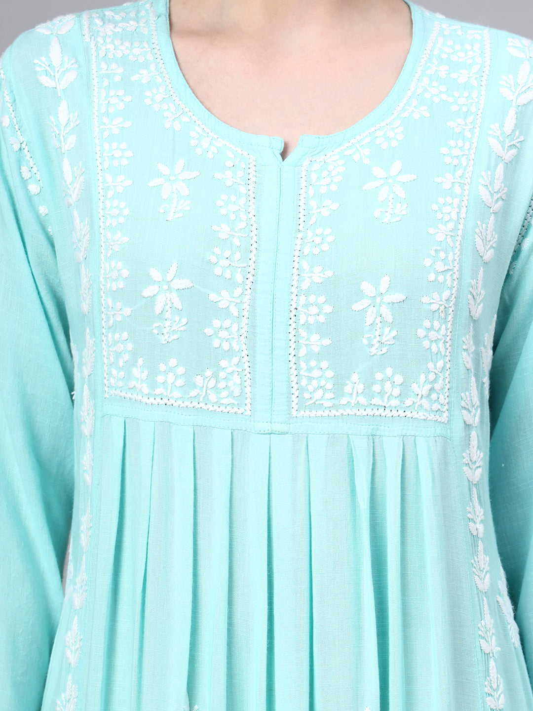 Hand Embroidered Chikankari Rayon Jalabiya-AL4121 Seagreen