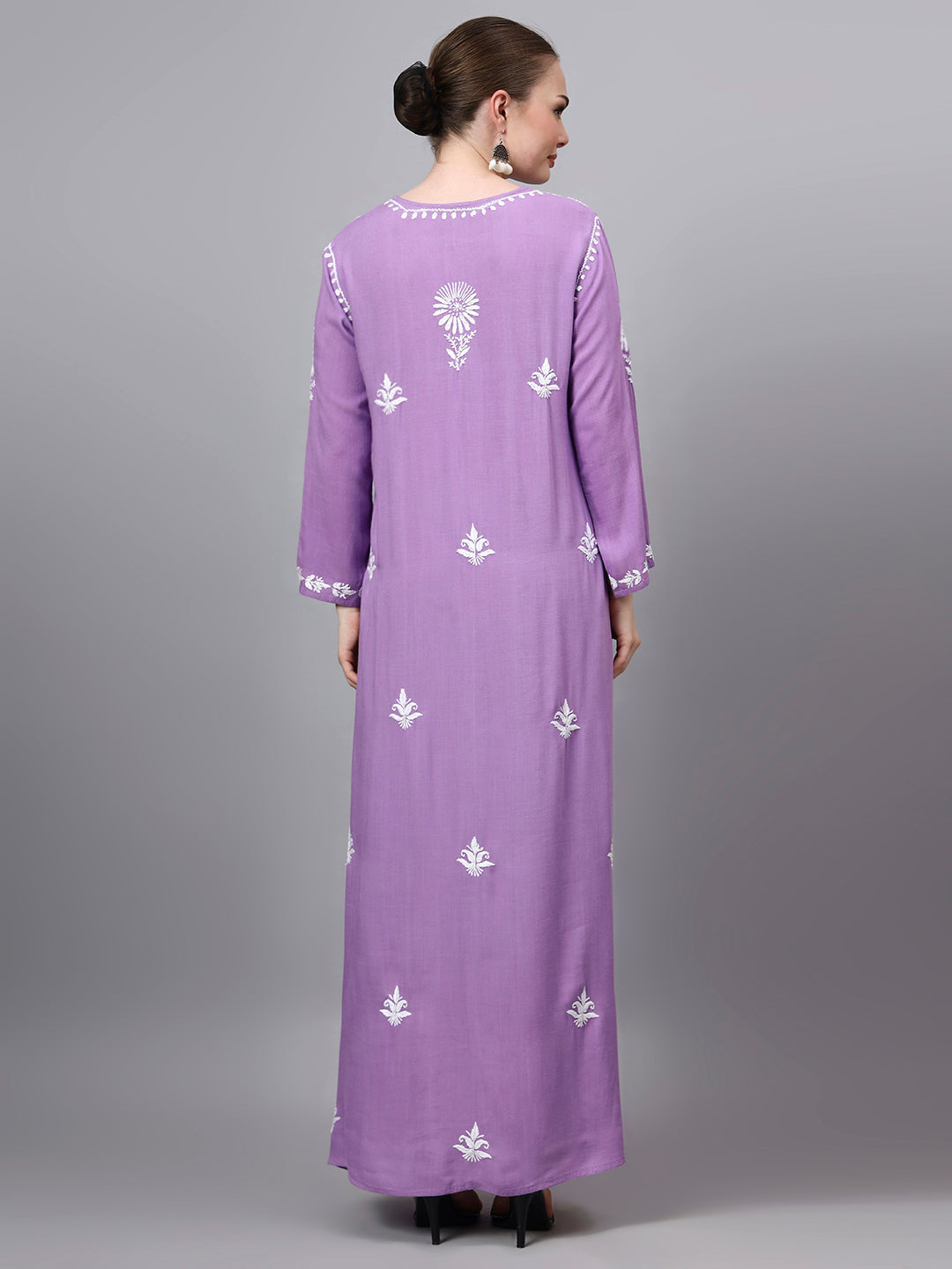 Hand Embroidered Chikankari Rayon Jalabiya-AL4121 Mauve