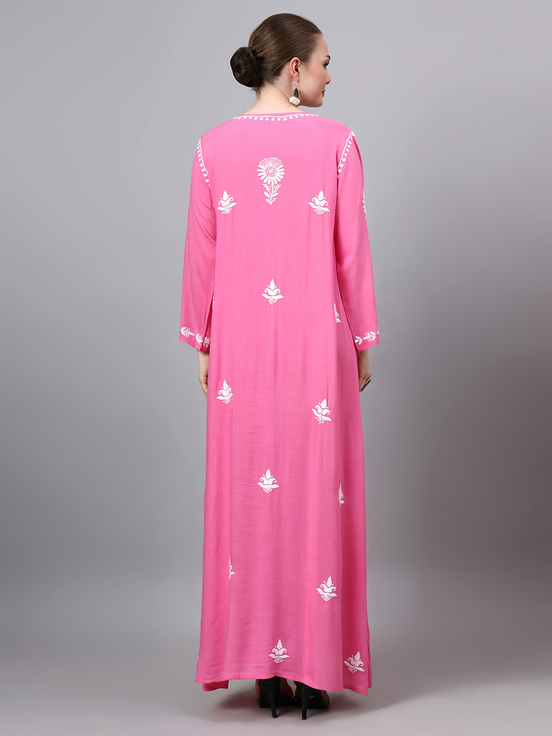 Hand Embroidered Chikankari Rayon Jalabiya-AL4121 Darkpink