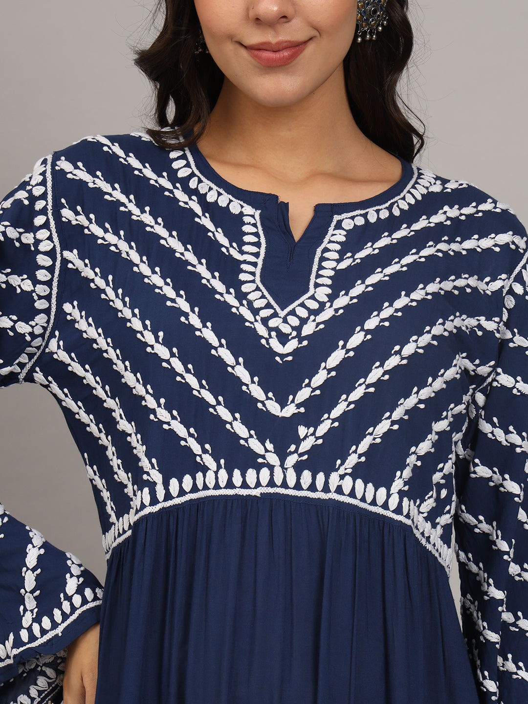 Hand Embroidered Chikankari Modal Jalabiya-AL4015 Navy
