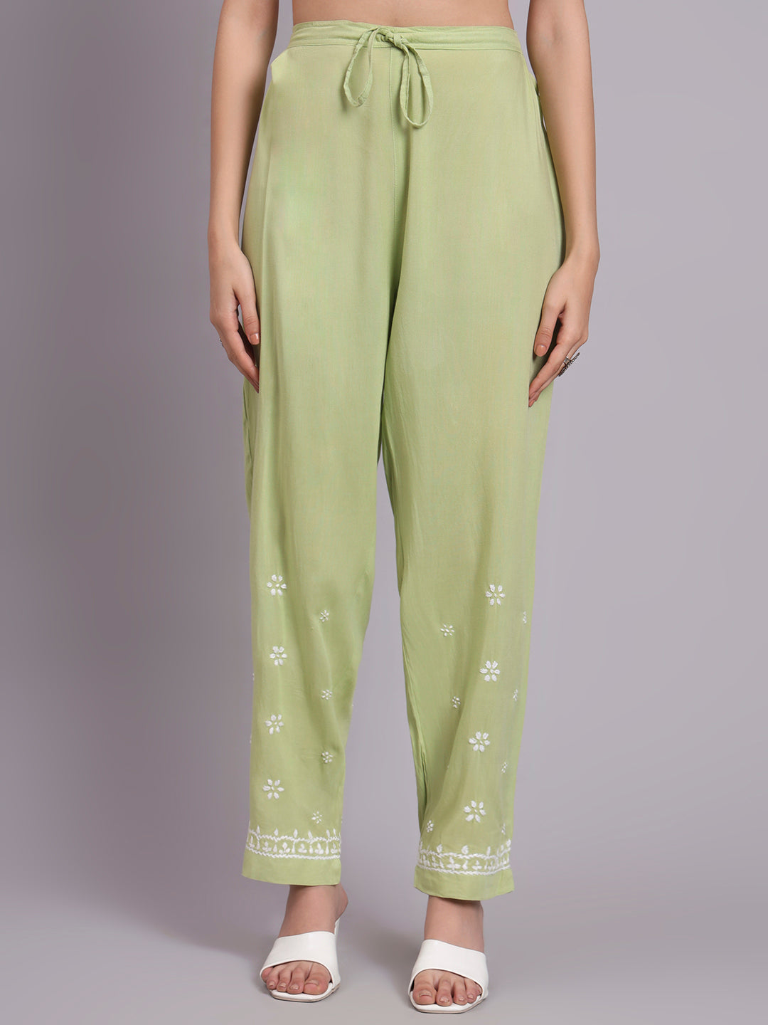 Women Hand Embroidered Chikankari Rayon Kurta set-AL3451KS Green