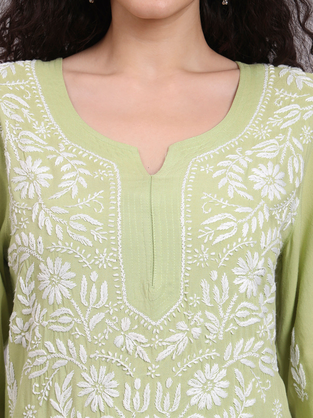 Women Hand Embroidered Chikankari Rayon Kurta set-AL3451KS Green
