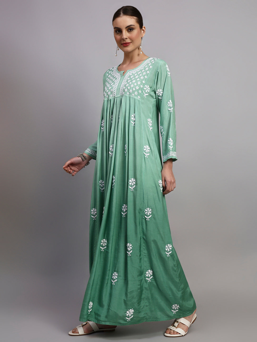 Hand Embroidered Chikankari Muslin Ombre Jalabiya-AL4110 New