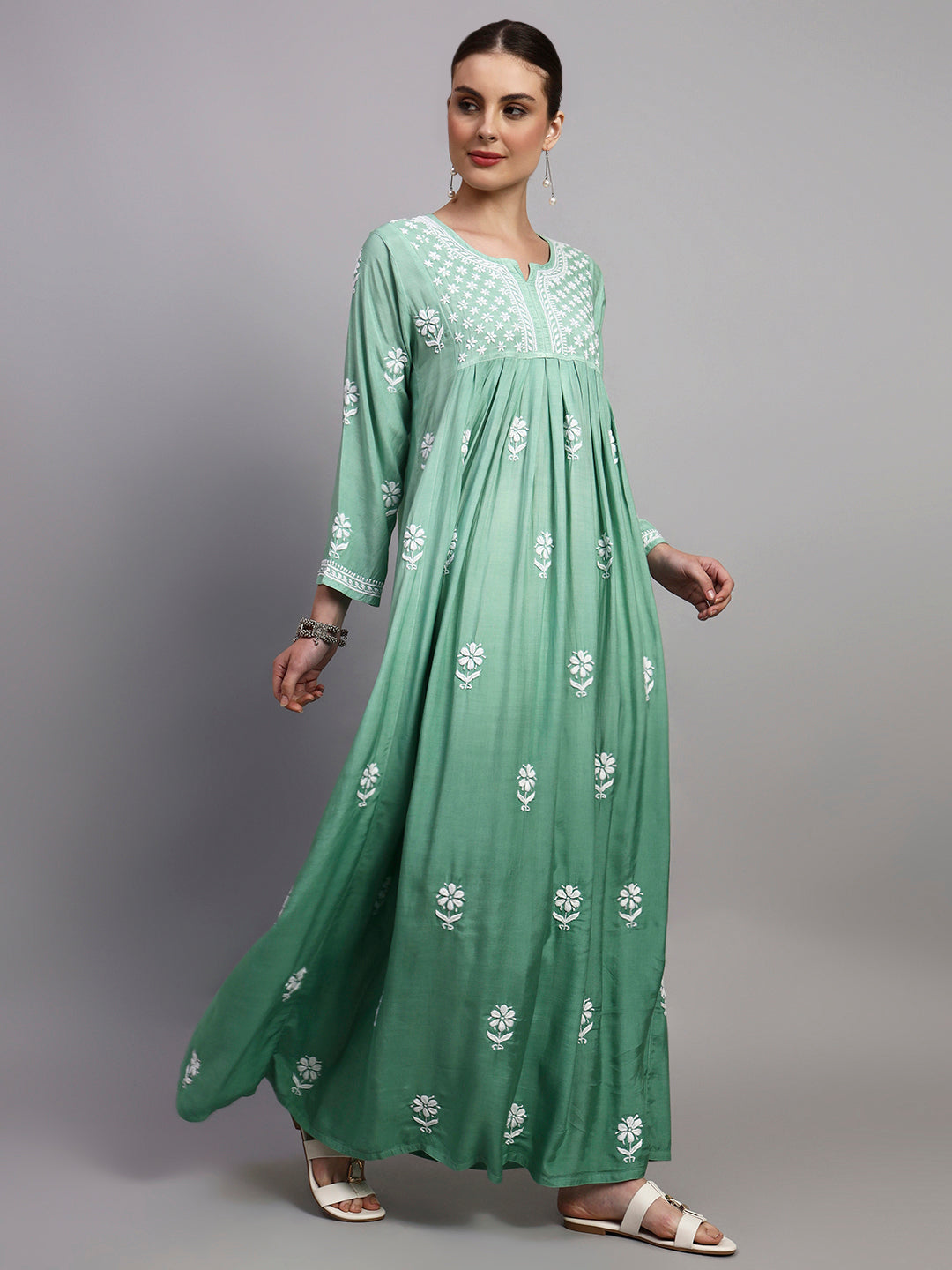 Hand Embroidered Chikankari Muslin Ombre Jalabiya-AL4110 New