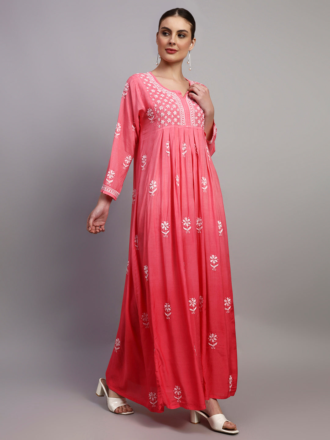 Hand Embroidered Chikankari Muslin Ombre Jalabiya-AL4110 New