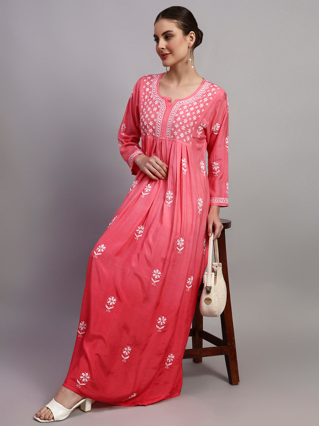 Hand Embroidered Chikankari Muslin Ombre Jalabiya-AL4110 New