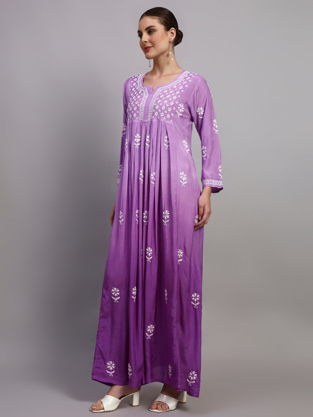 Hand Embroidered Chikankari Muslin Ombre Jalabiya-AL4110 New