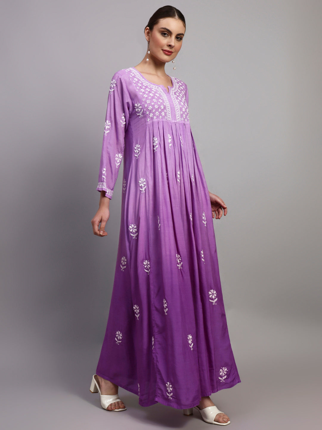 Hand Embroidered Chikankari Muslin Ombre Jalabiya-AL4110 New