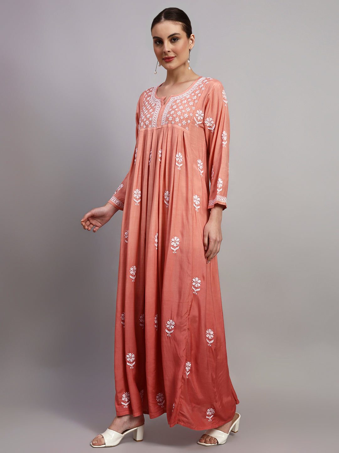 Hand Embroidered Chikankari Muslin Ombre Jalabiya-AL4110 New