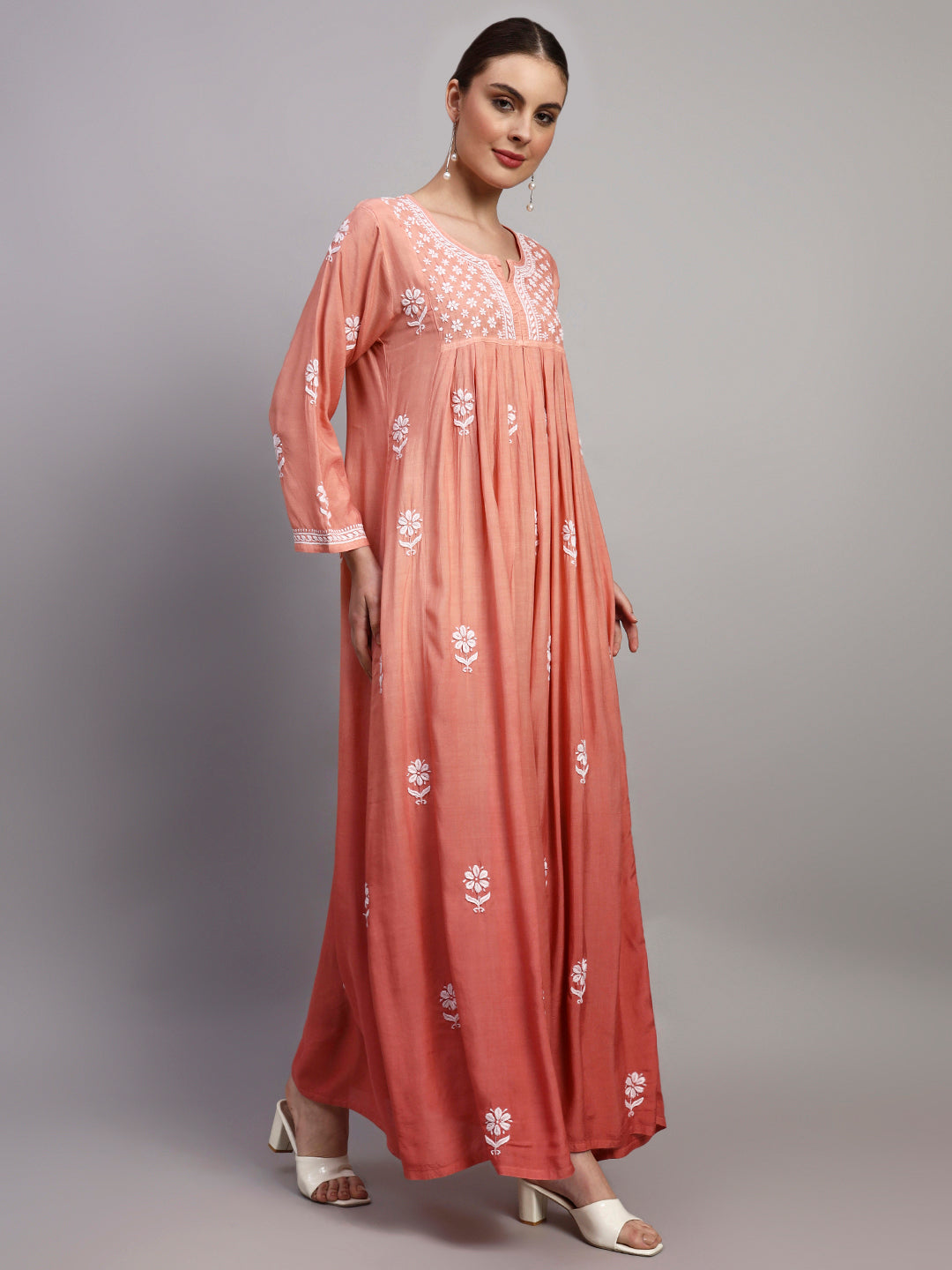 Hand Embroidered Chikankari Muslin Ombre Jalabiya-AL4110 New