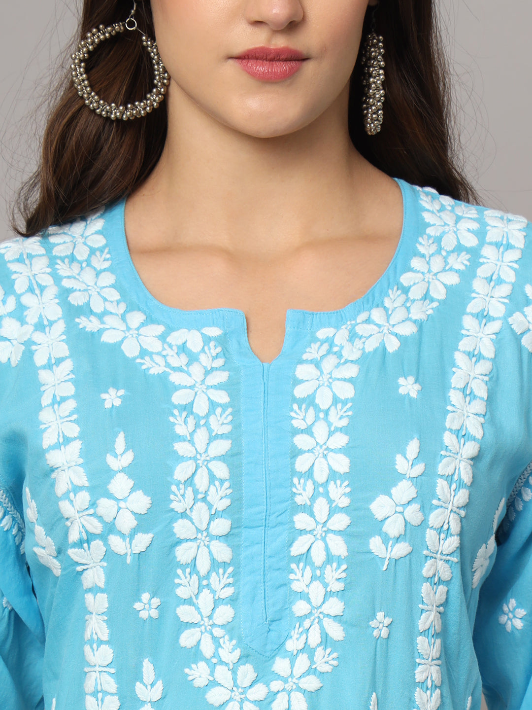 Women Hand Embroidered Chikankari Modal Kurta set-AL4049KS Turquoise