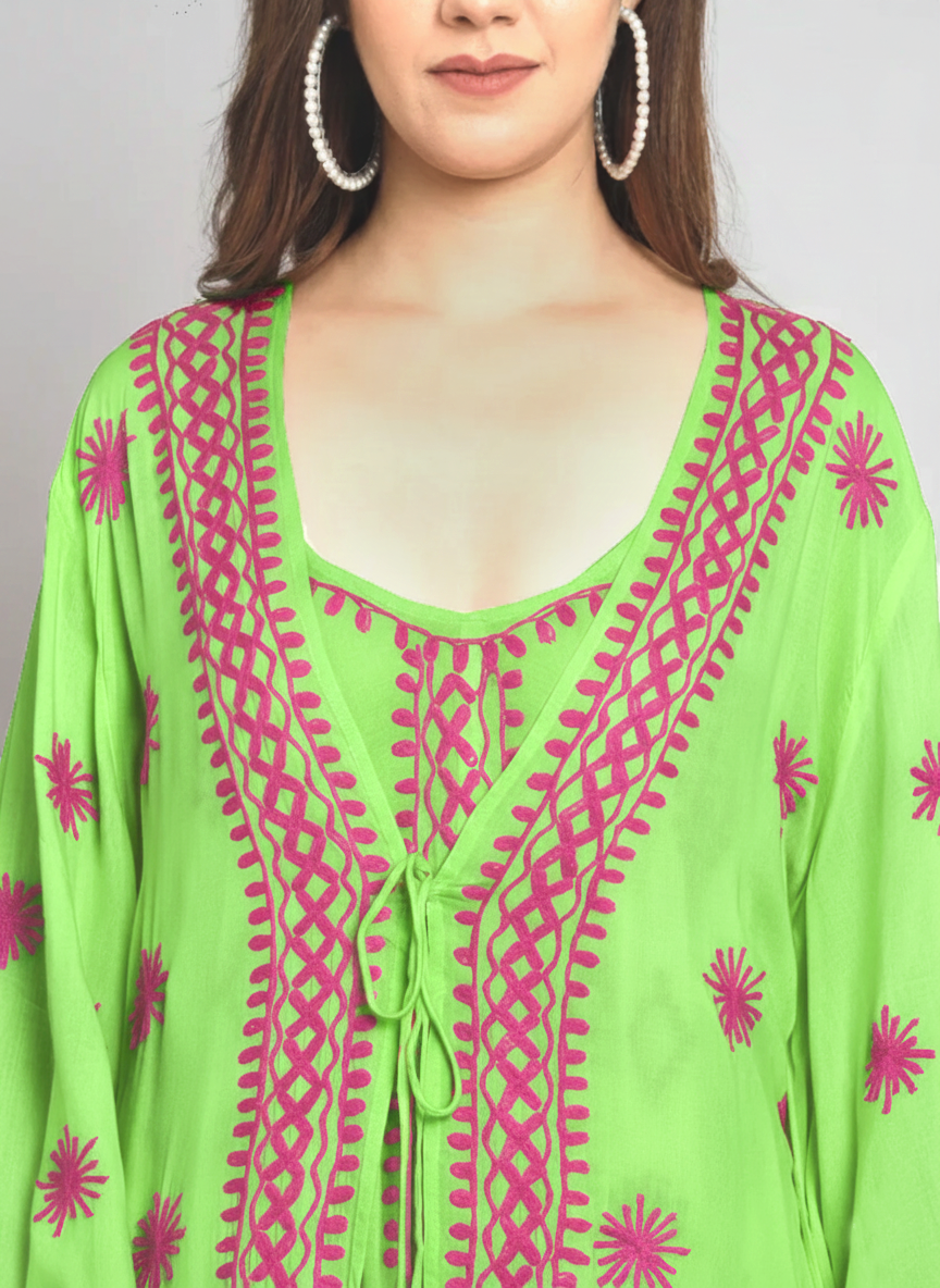 Hand Embroidered Chikankari Modal Kaftan-AL3605C