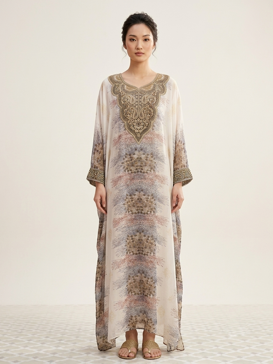 Women Floral Embroidered Chiffon Kaftan-AL3831