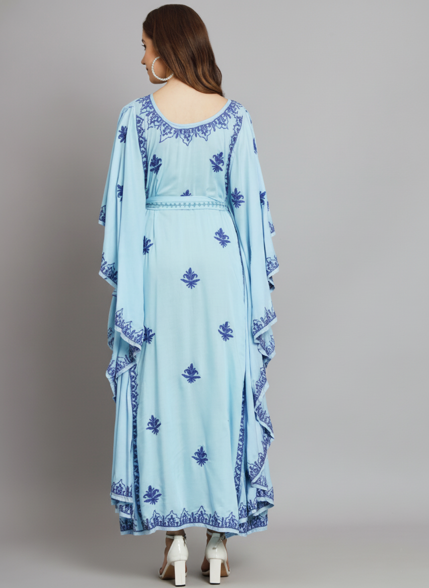 Hand Embroidered Chikankari Modal Kaftan-AL3604A Skyblueandroyalblue