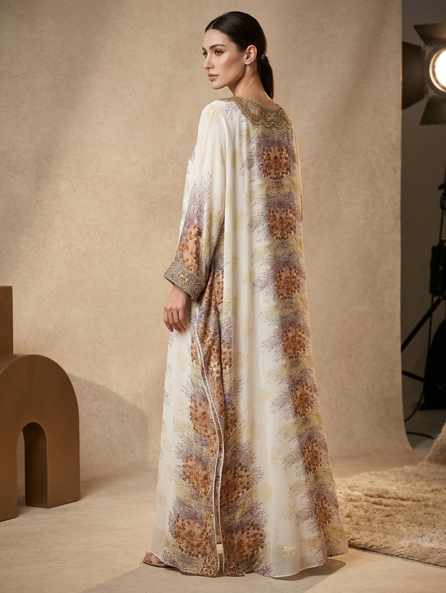 Women Floral Embroidered Chiffon Kaftan-AL3831