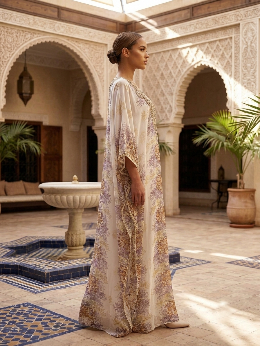 Women Floral Embroidered Chiffon Kaftan-AL3831