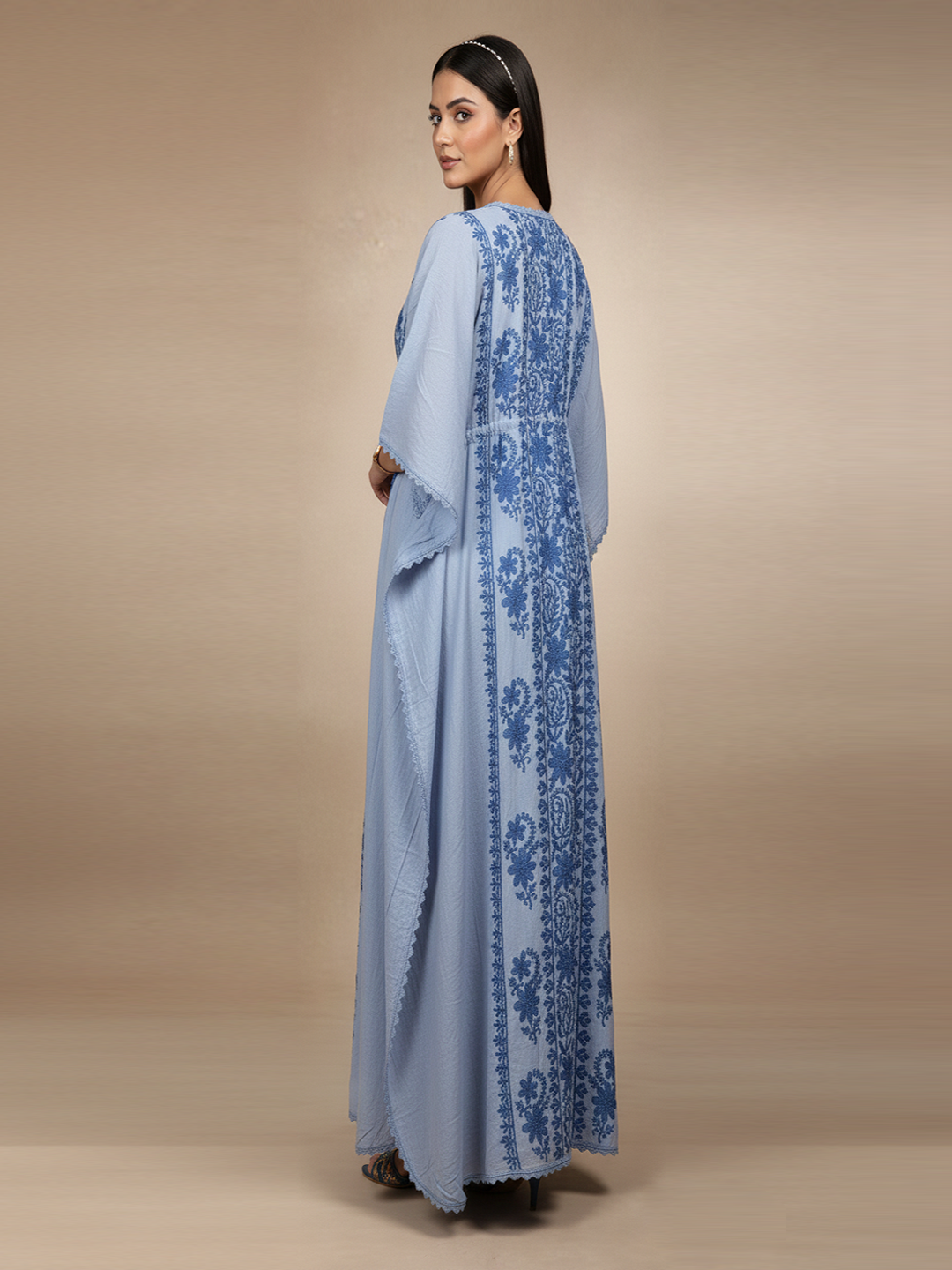 Hand Embroidered Chikankari Rayon Kaftan-AL3475 Denim
