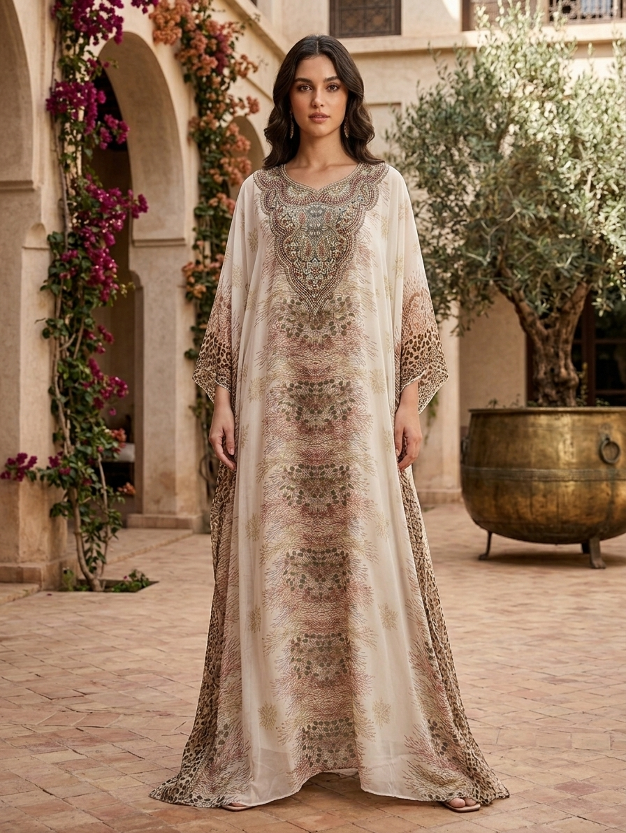 Women Floral Embroidered Chiffon Kaftan-AL3831