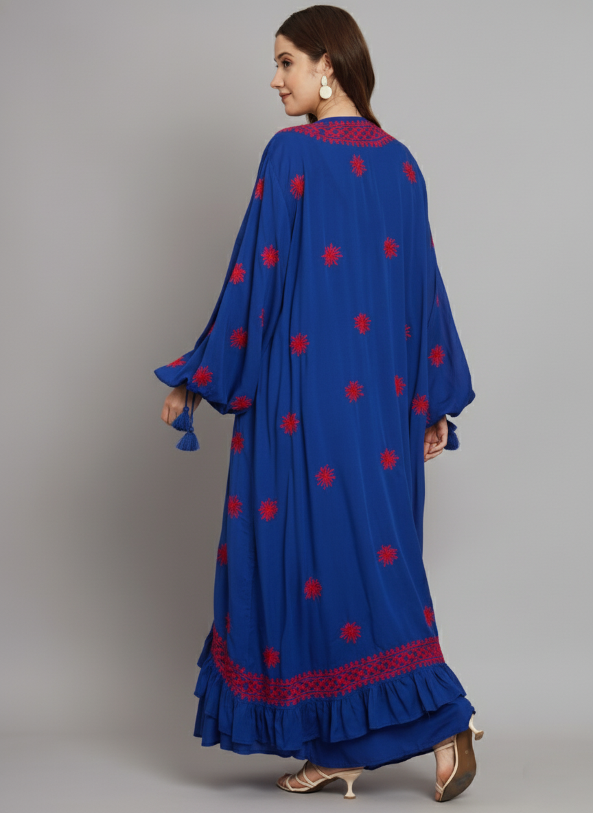 Hand Embroidered Chikankari Modal Kaftan-AL3605A Royalblue