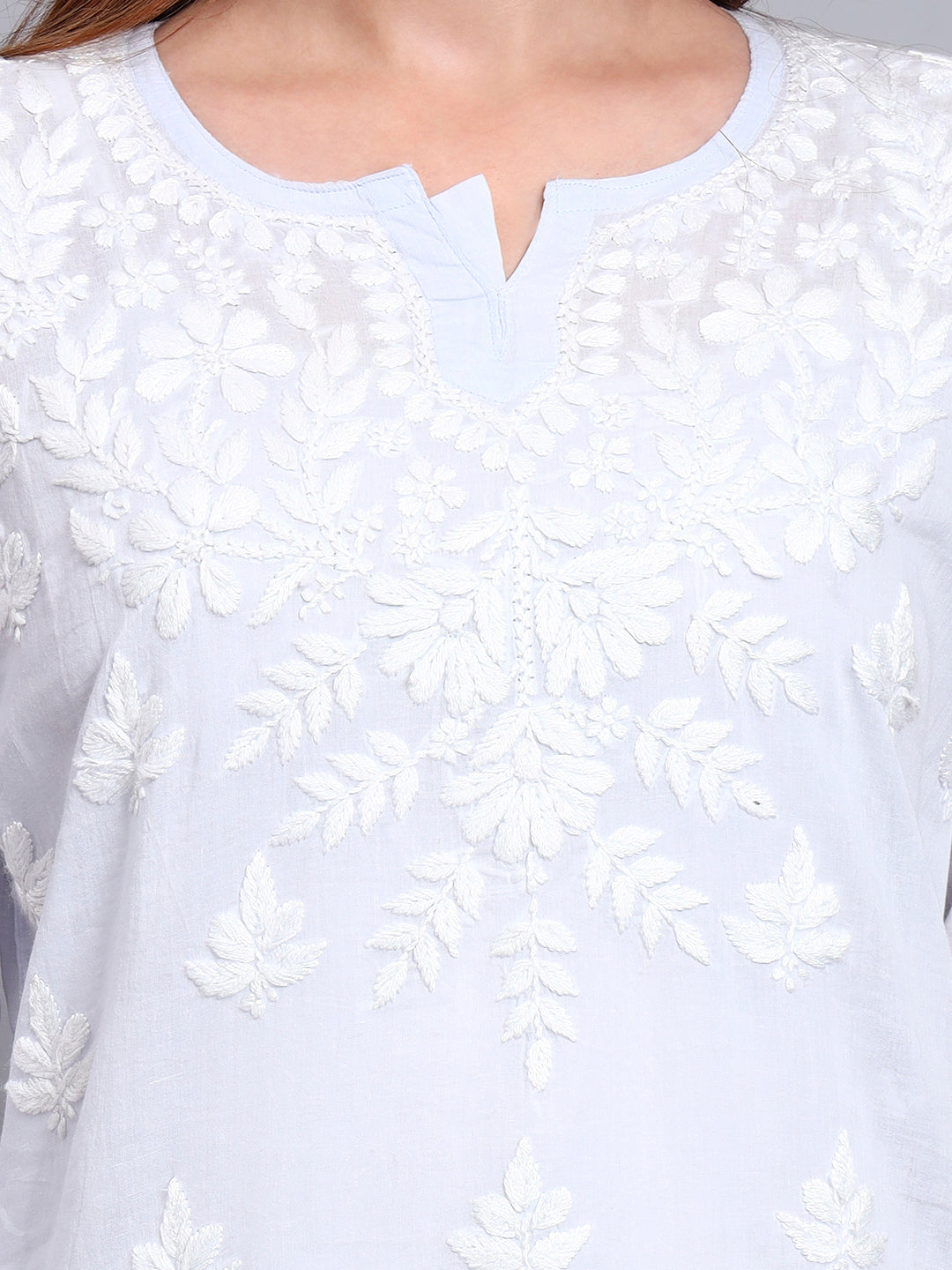 Women Hand Embroidered Chikankari Mulmul Short Top -AL3724 Lavender
