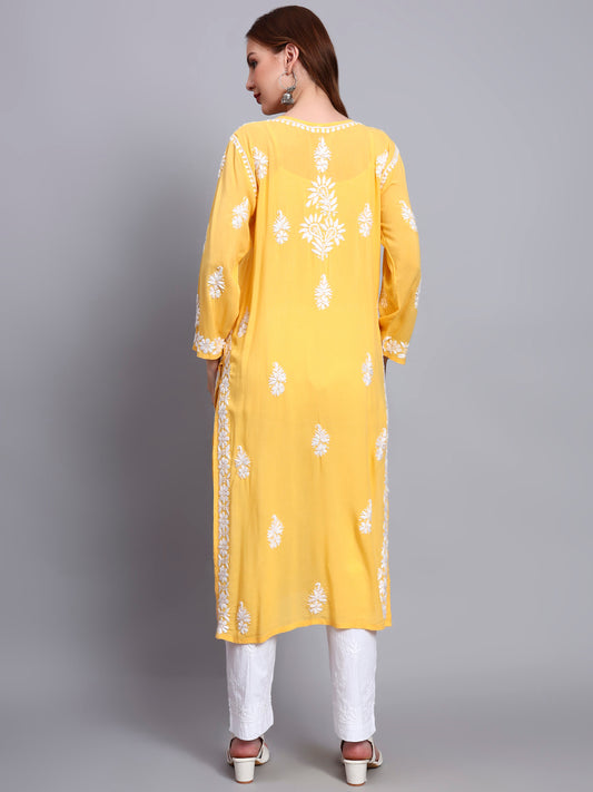 Women Hand Embroidered Chikankari Modal Straight Kurta-AL4042 Yellow