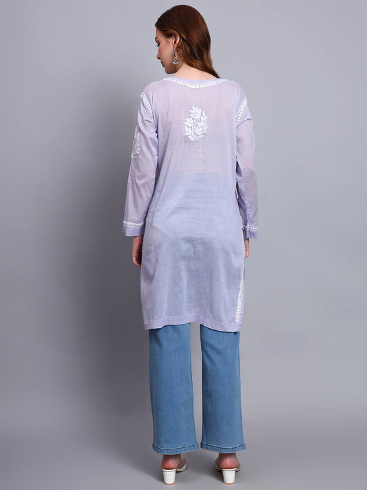 Women Hand Embroidered Chikankari Cotton Kurti -AL3685 Mauve