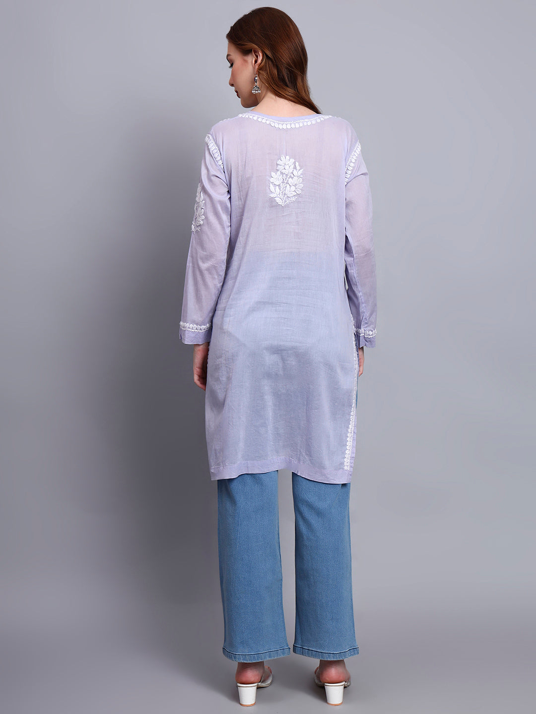 Women Hand Embroidered Chikankari Cotton Kurti -AL3685 Mauve