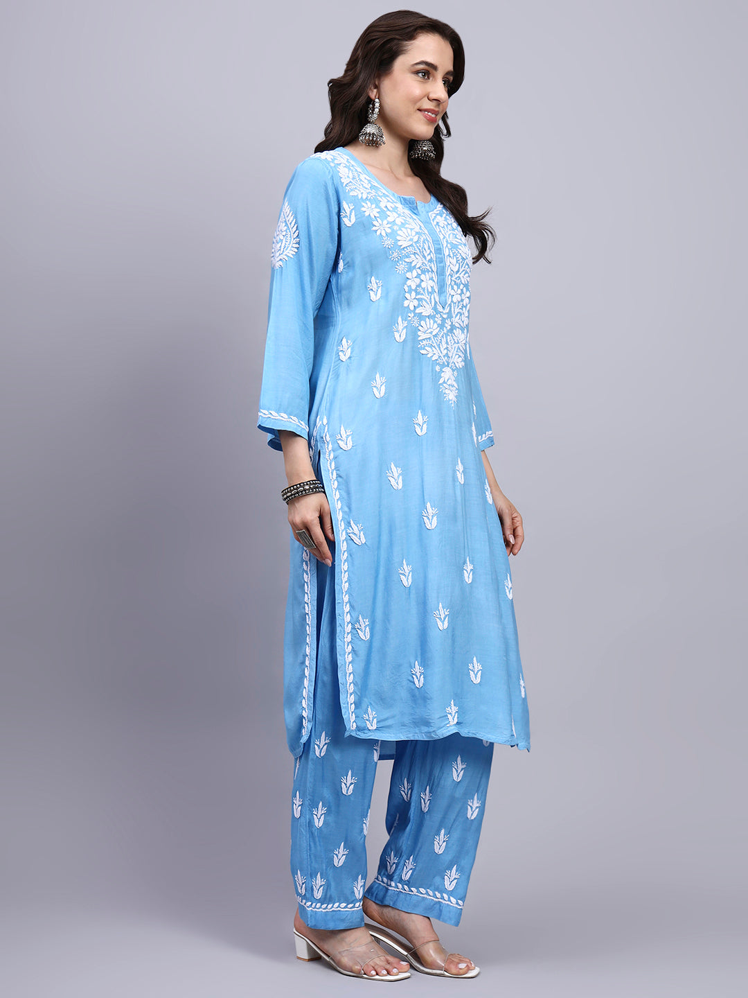 Women Hand Embroidered Chikankari Muslin Kurta Set-AL4114KS New
