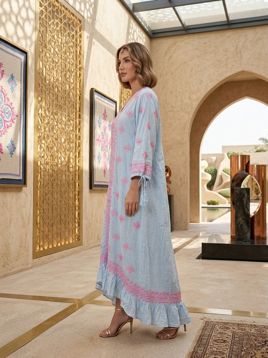 Hand Embroidered Chikankari Modal Jalabiya-AL3939