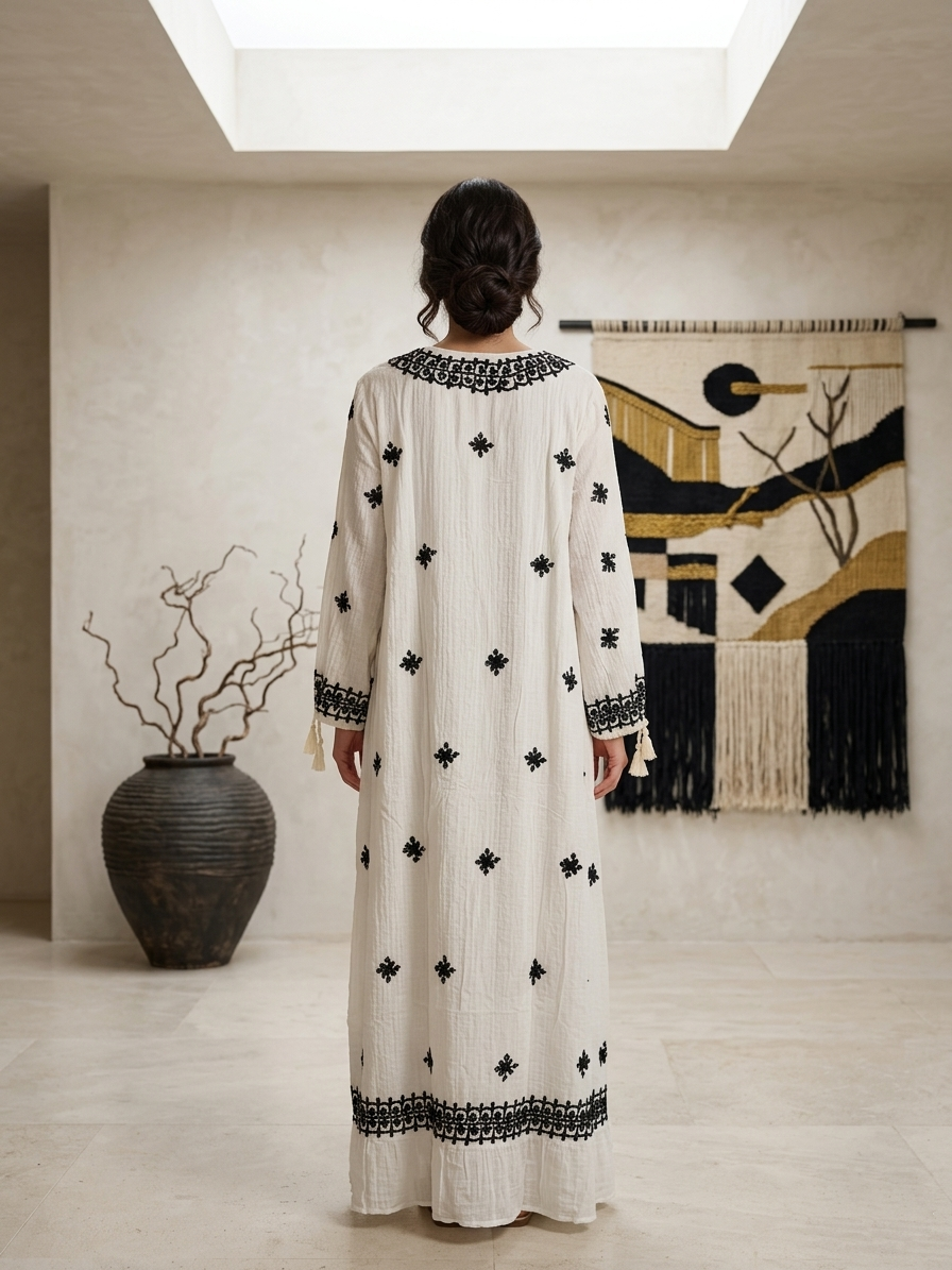 Hand Embroidered Chikankari Modal Jalabiya-AL3939