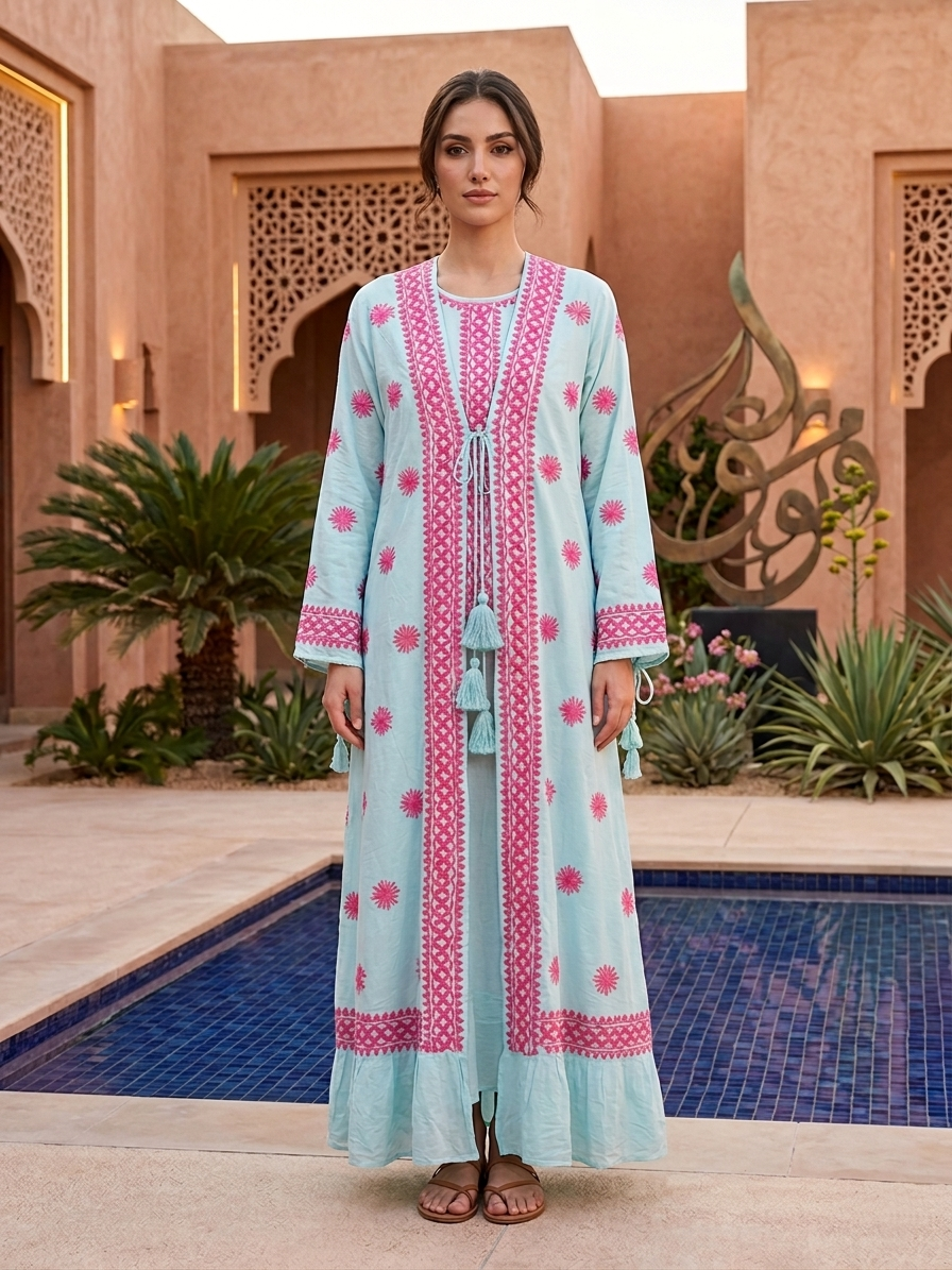 Hand Embroidered Chikankari Modal Kaftan-AL3605 NEW