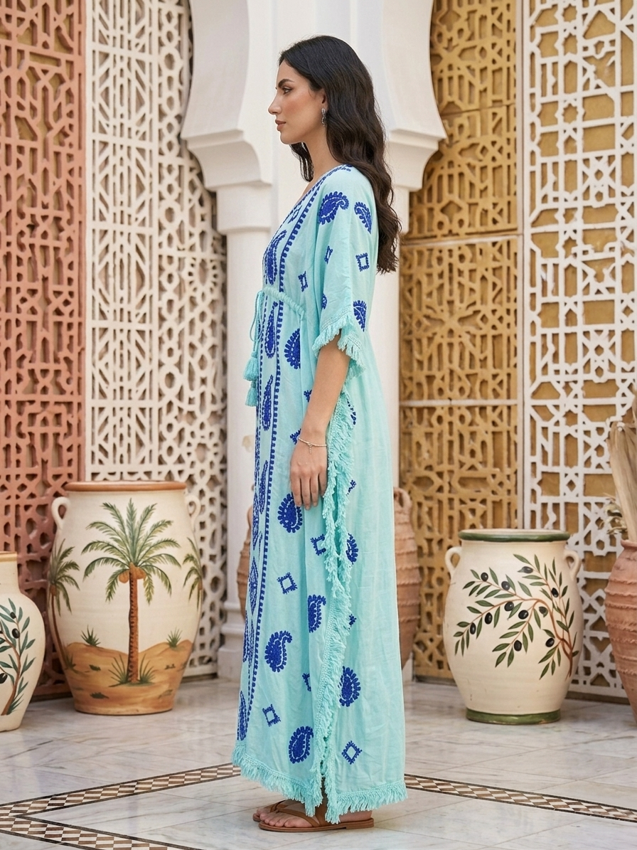 Hand Embroidered Chikankari Modal Kaftan-AL3878