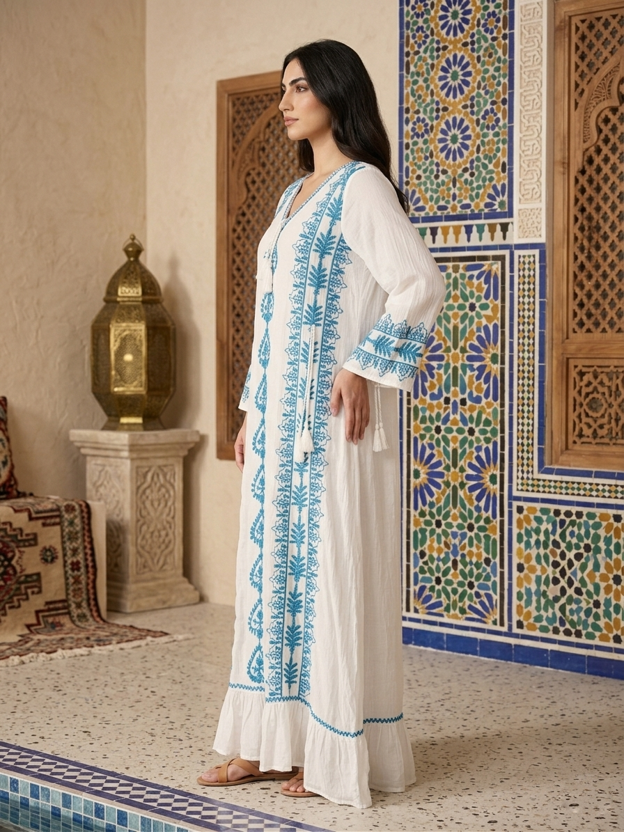 Hand Embroidered Chikankari Modal Jalabiya-AL3938