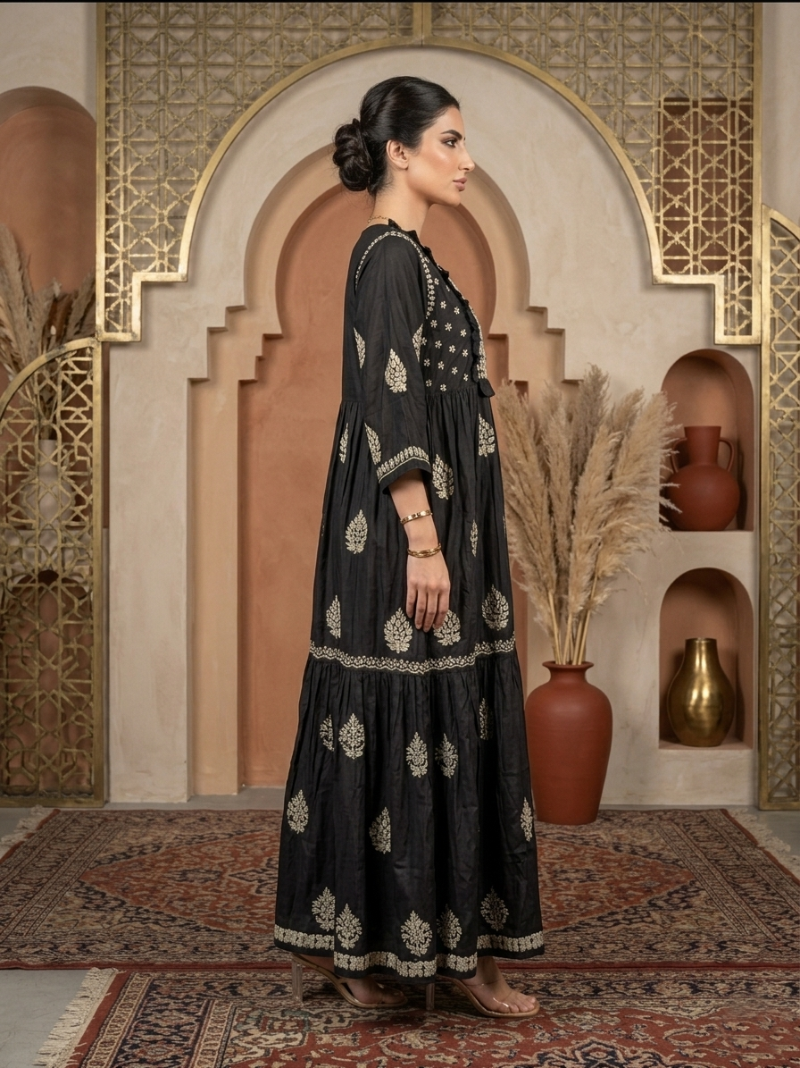 Hand Embroidered Chikankari Muslin Jalabiya-AL4016NEW